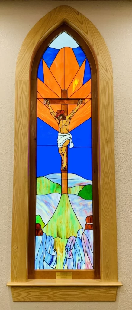 Stained glass Jesus on cross